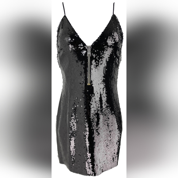 Sz 6 Nwt $1995 Brandon Maxwell Black Sequin Mini Dress with Zipper